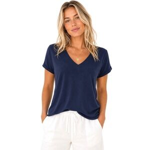 Marea by Liz Joy V Neck Tee Womens Size XS Blue Relaxed Boxy Coastal Minimalist